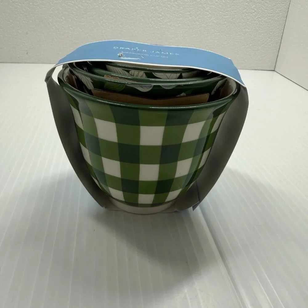 Draper James Green Gingham Floral Ceramic Measuring Cups Set 4 New Boxed Gift